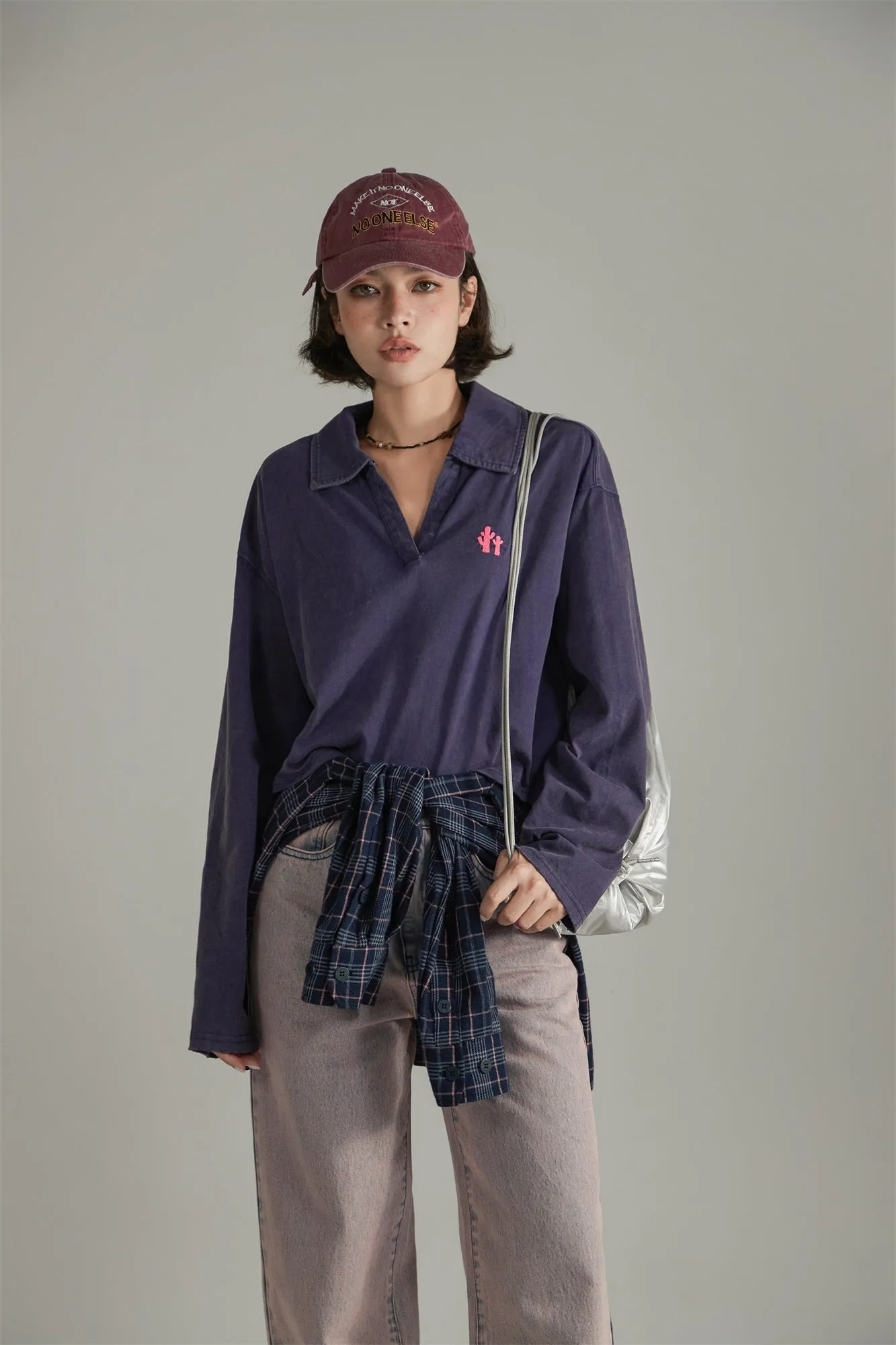 Heart Back Open Collar Loose Fit T-Shirt