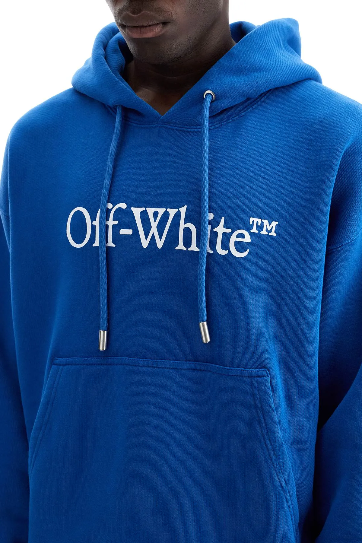 hooded sweatshirt with logo print OMBB085F24FLE003 TRUE BLUE - WHITE