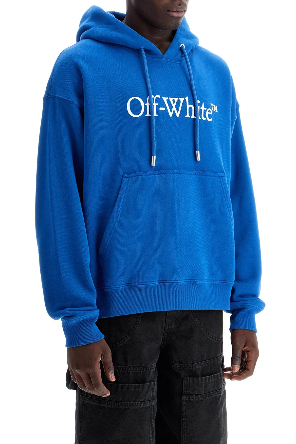 hooded sweatshirt with logo print OMBB085F24FLE003 TRUE BLUE - WHITE