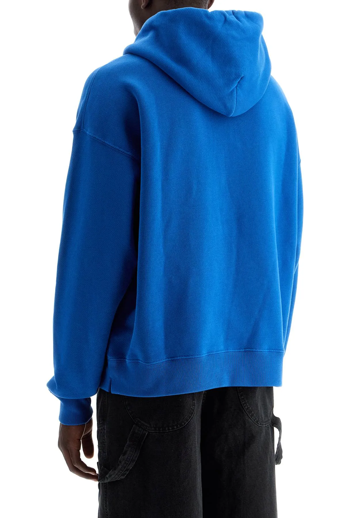 hooded sweatshirt with logo print OMBB085F24FLE003 TRUE BLUE - WHITE