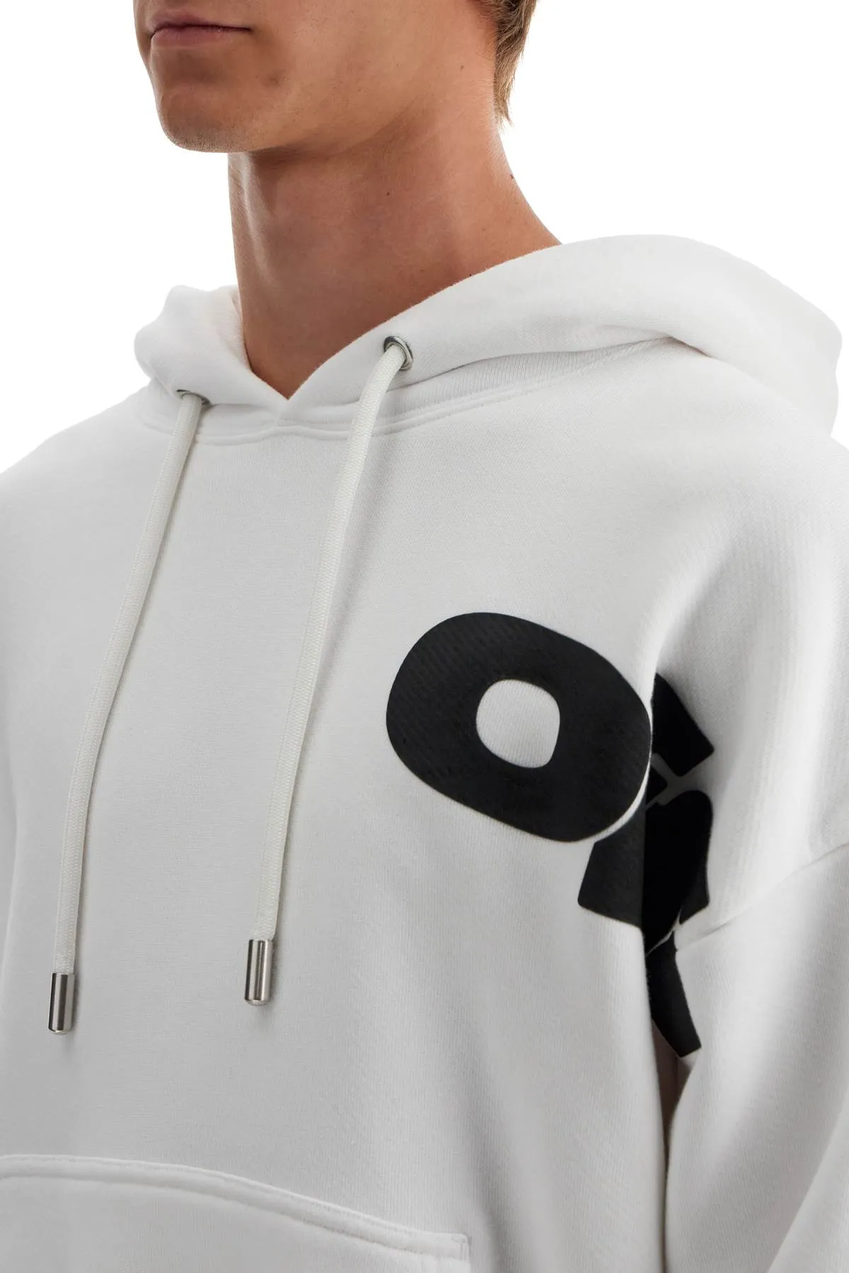 hooded sweatshirt with shared OMBB085F24FLE00L WHITE - BLACK