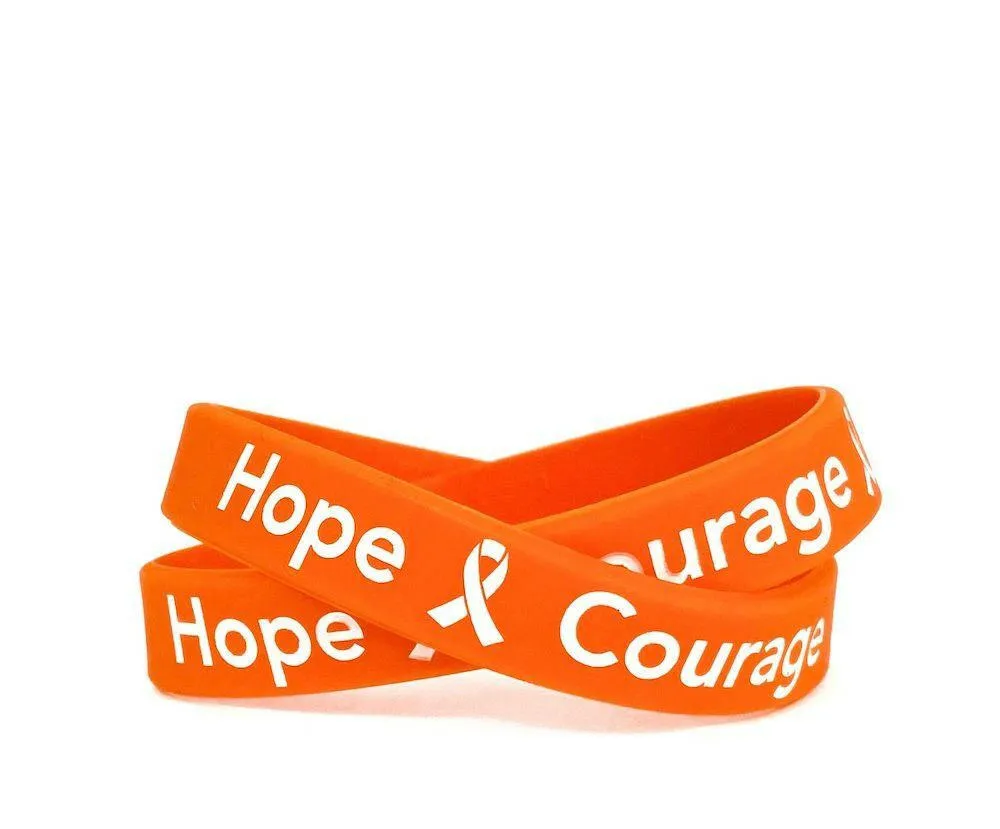 Hope Courage Faith Orange Rubber Bracelet Wristband - Adult 8"