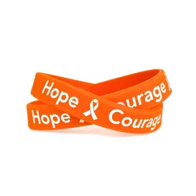 Hope Courage Faith Orange Rubber Bracelet Wristband - Adult 8"