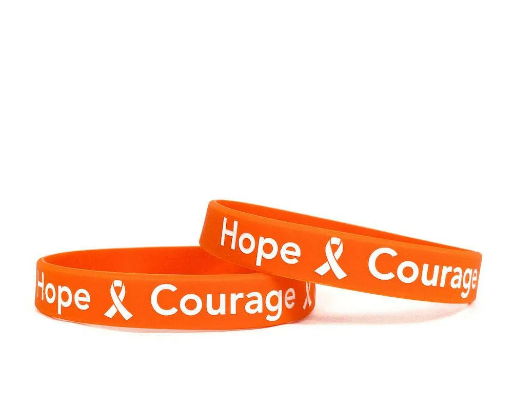 Hope Courage Faith Orange Rubber Bracelet Wristband - Adult 8"
