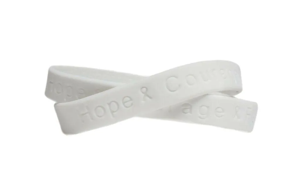 Hope Courage Faith White Rubber Bracelet Wristband - Adult 8"