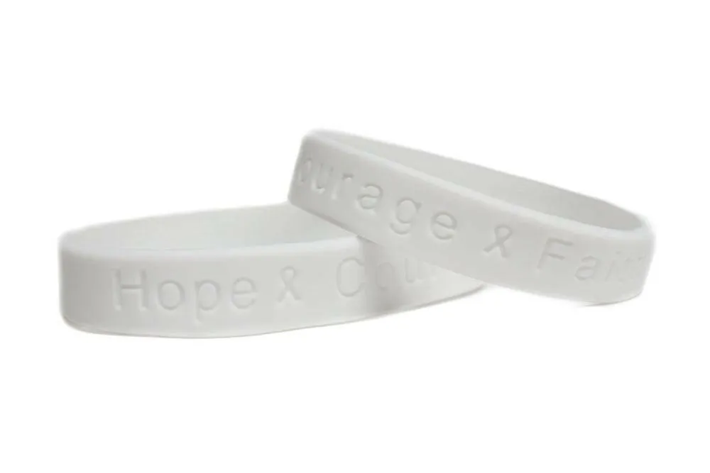 Hope Courage Faith White Rubber Bracelet Wristband - Adult 8"