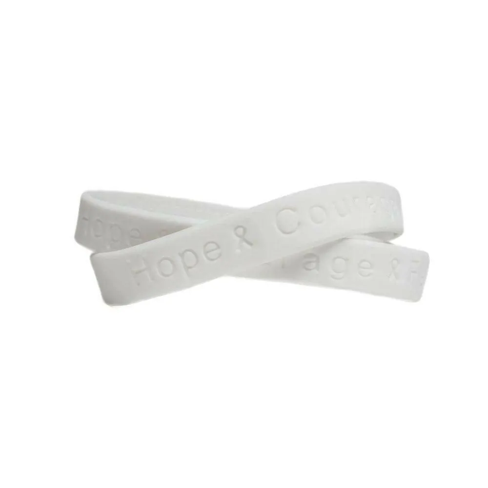 Hope Courage Faith White Rubber Bracelet Wristband - Adult 8"