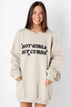 Hot girls hit curbs oversized thrifted sweatshirt sand