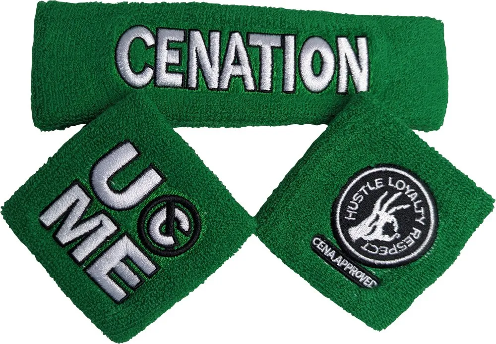JOHN CENA Green Headband Wristbands Set WWE