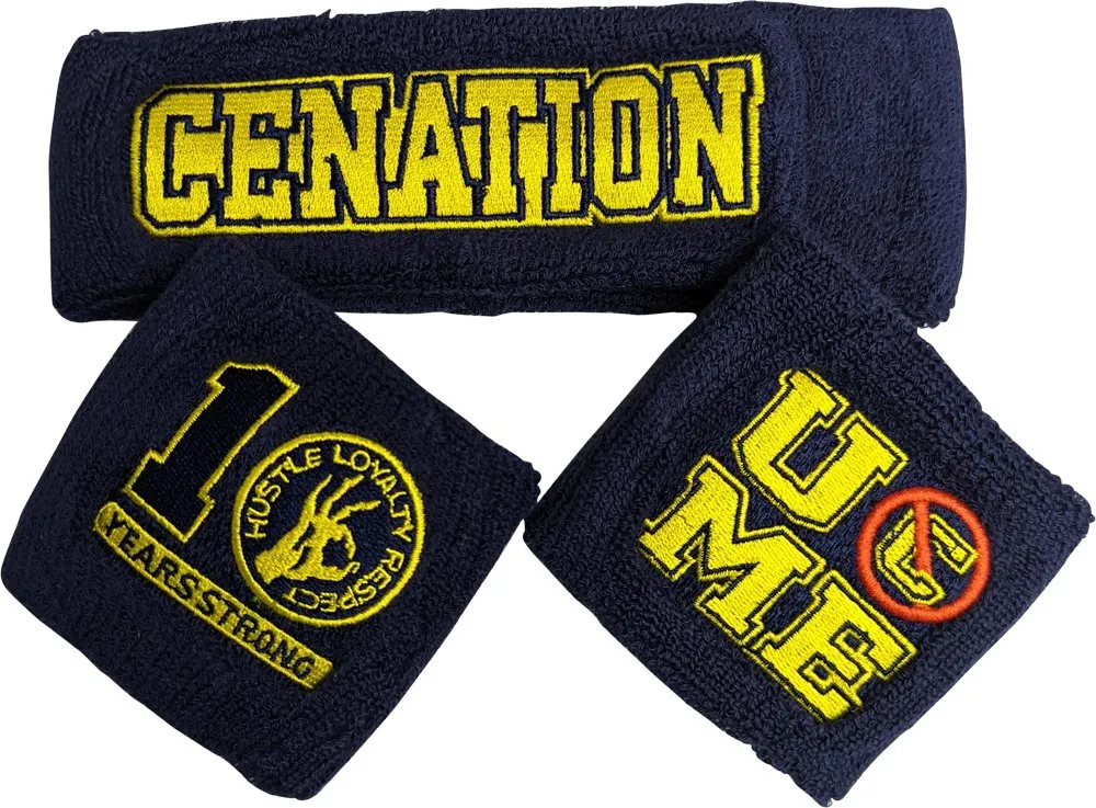 JOHN CENA Ten Years Strong Blue Cenation U Can't See Me Headband Wristbands Set