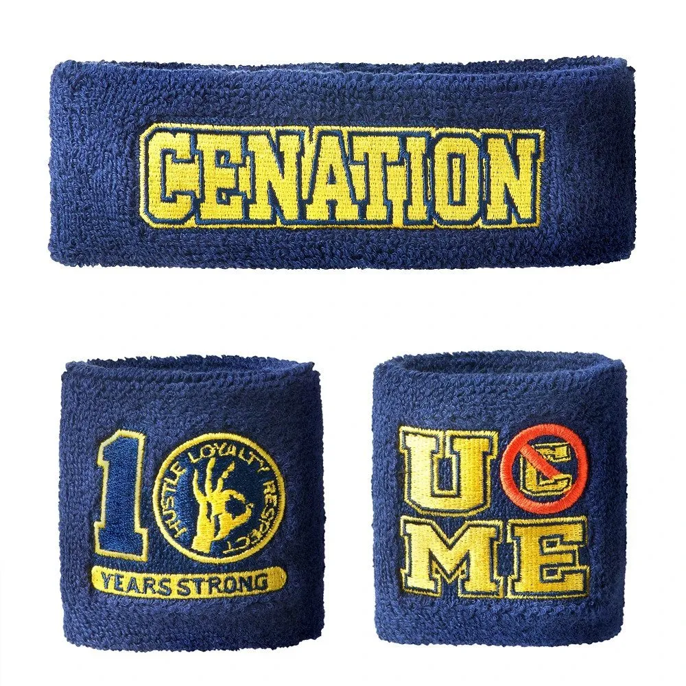 JOHN CENA Ten Years Strong Blue Cenation U Can't See Me Headband Wristbands Set