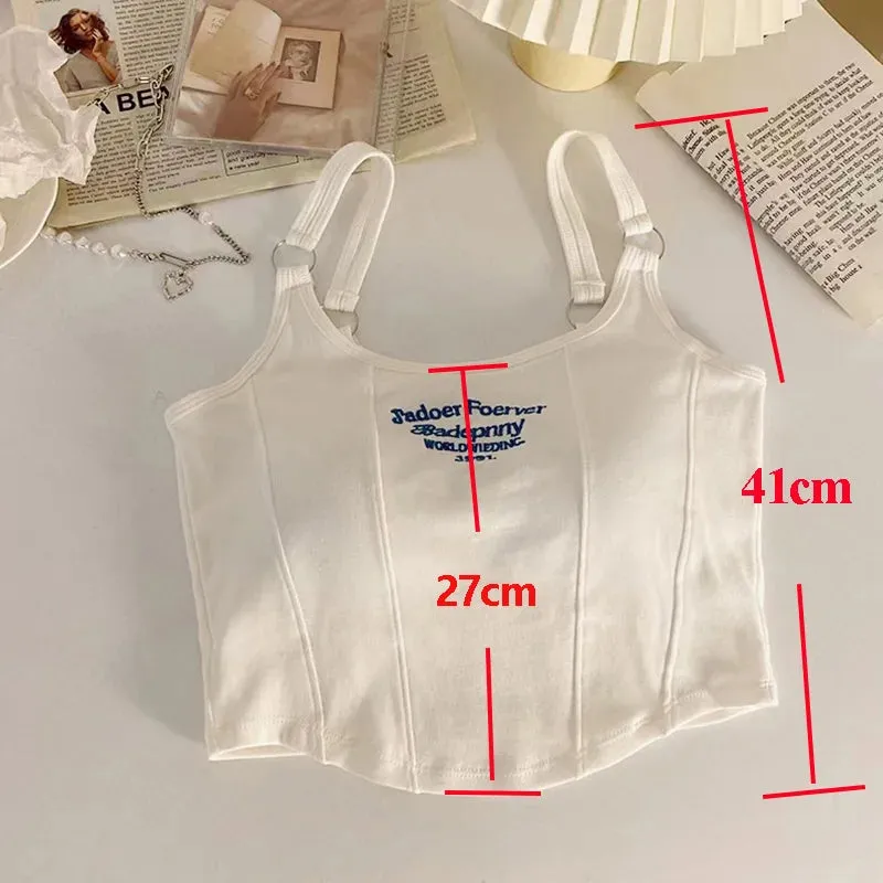 Lady Glams Women Crop Top Summer Slim Tank Tops Casual Sexy Female White Streetwear Letter Tank Tops With Pad Woman