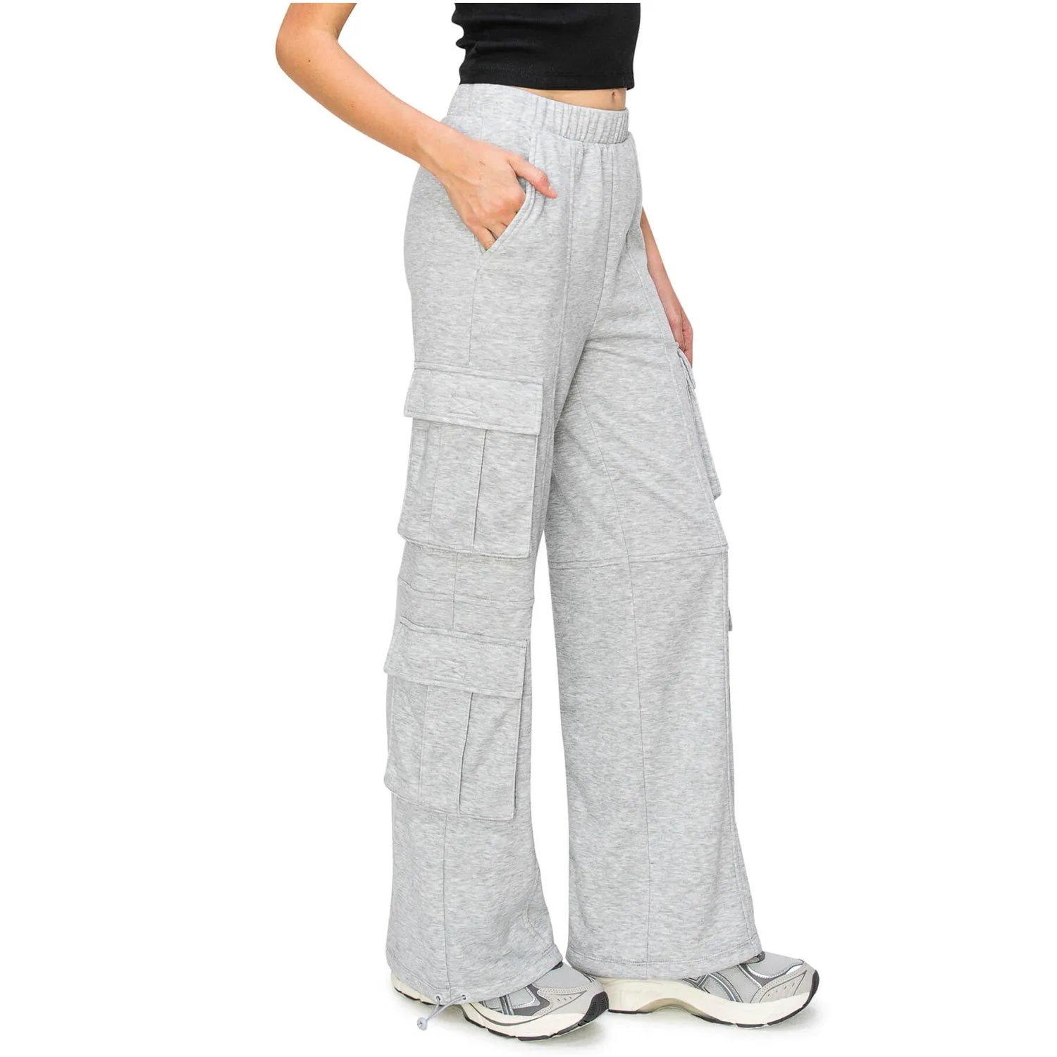 Lazy Sunday Wide Leg Cargo Sweatpants - Heather Grey