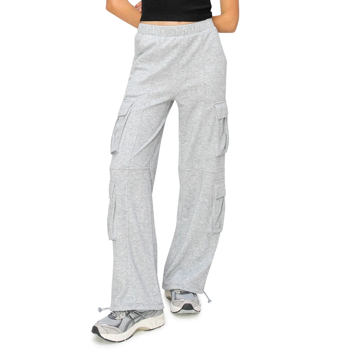 Lazy Sunday Wide Leg Cargo Sweatpants - Heather Grey