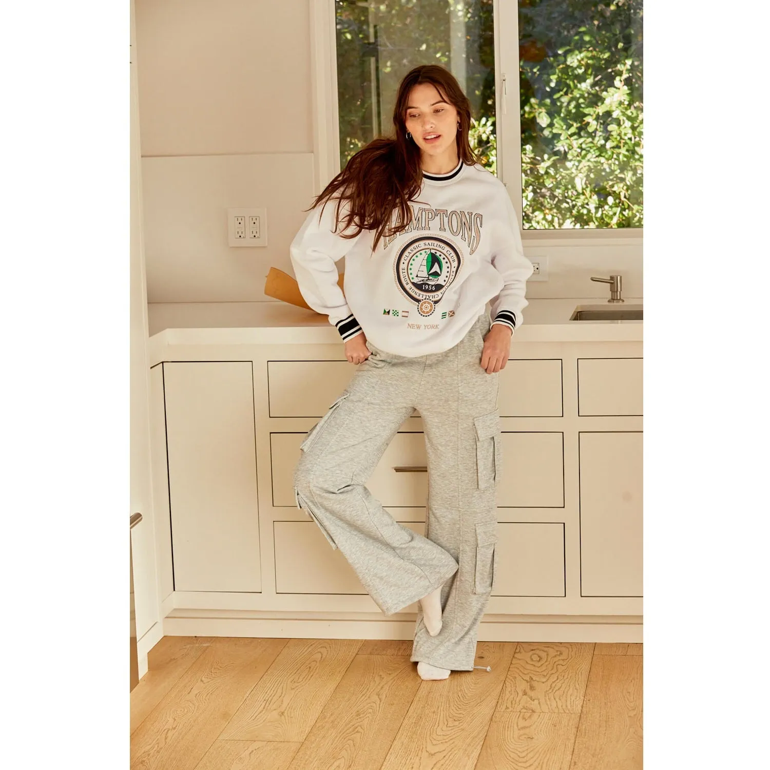 Lazy Sunday Wide Leg Cargo Sweatpants - Heather Grey