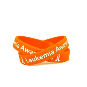 Leukemia Awareness Orange Rubber Bracelet Wristband White Letters - Youth 7"