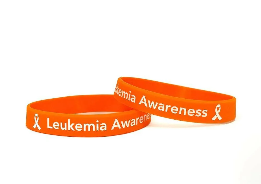 Leukemia Awareness Orange Rubber Bracelet Wristband White Letters - Youth 7"
