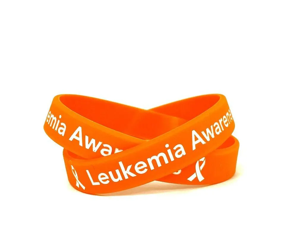 Leukemia Awareness Orange Rubber Bracelet Wristband White Letters - Youth 7"