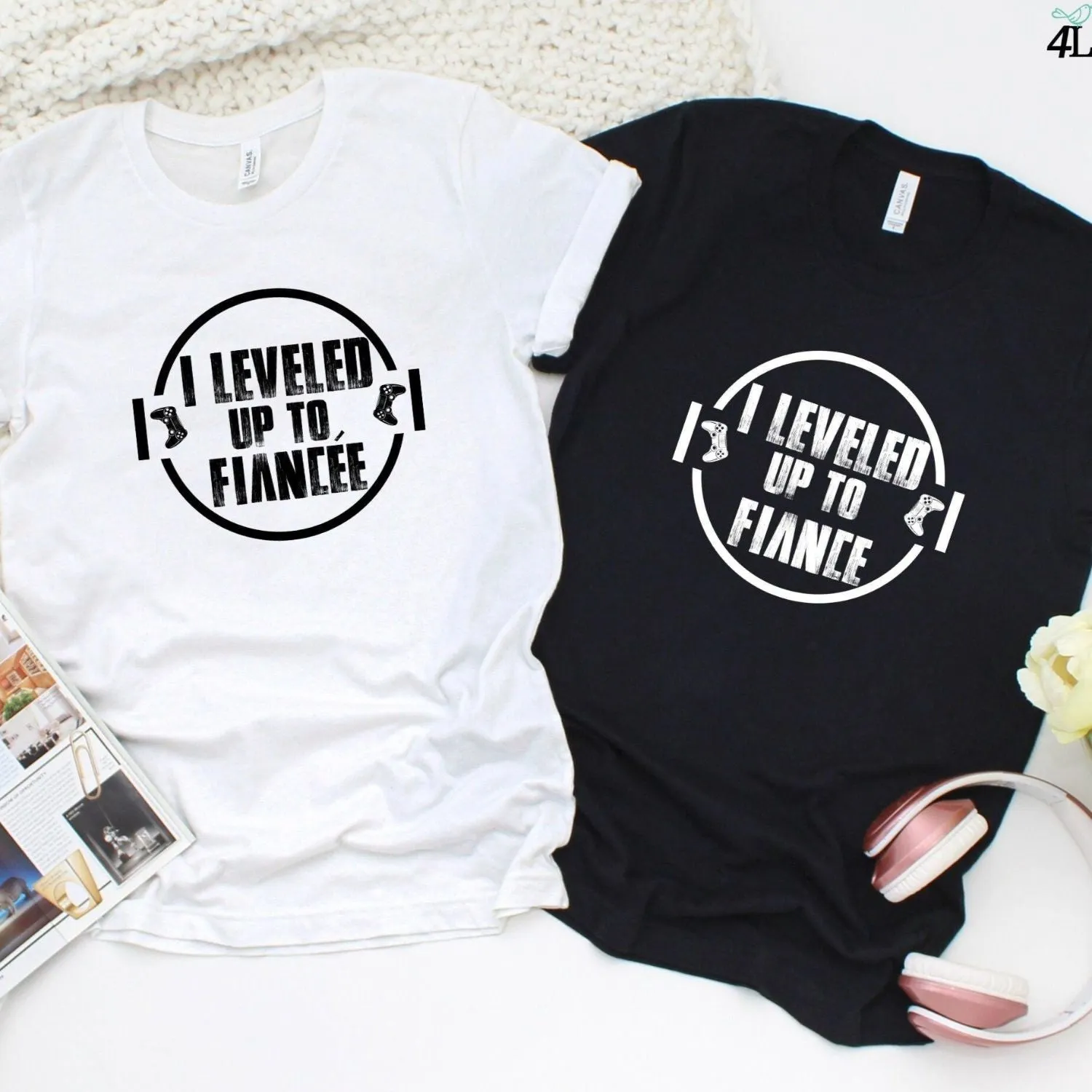Leveled Up to Fiance/Fiancee Matching Set, Fun Gamer Engagement Gift for Him/Her