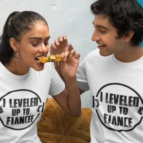 Leveled Up to Fiance/Fiancee Matching Set, Fun Gamer Engagement Gift for Him/Her