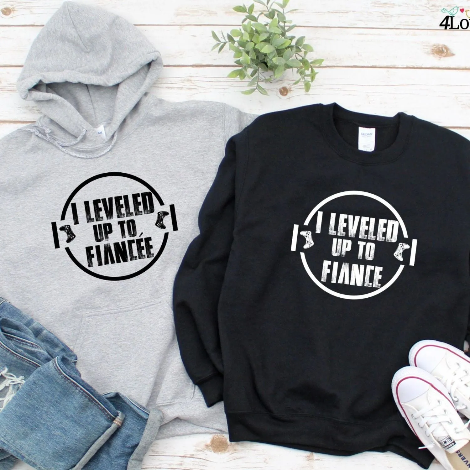 Leveled Up to Fiance/Fiancee Matching Set, Fun Gamer Engagement Gift for Him/Her
