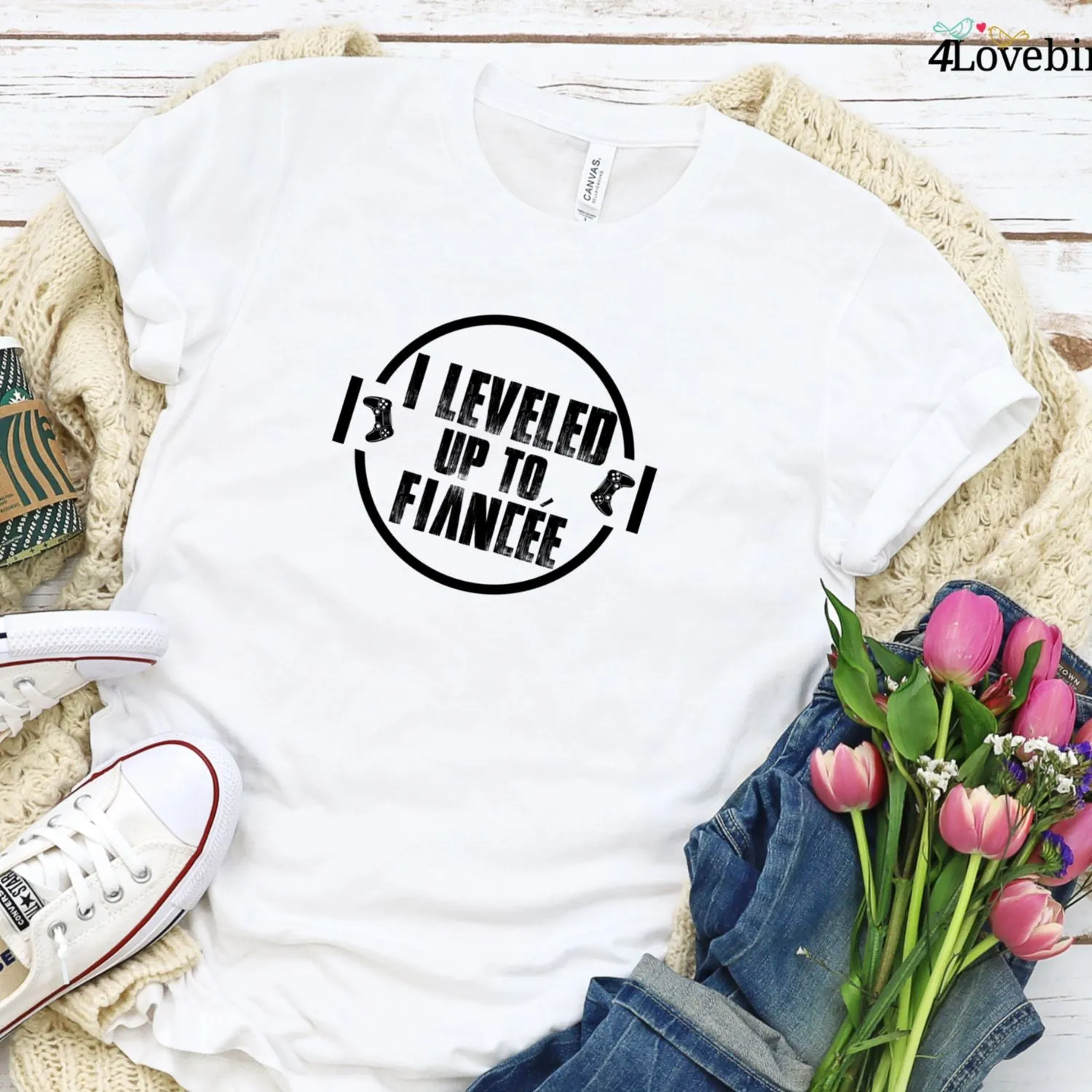 Leveled Up to Fiance/Fiancee Matching Set, Fun Gamer Engagement Gift for Him/Her