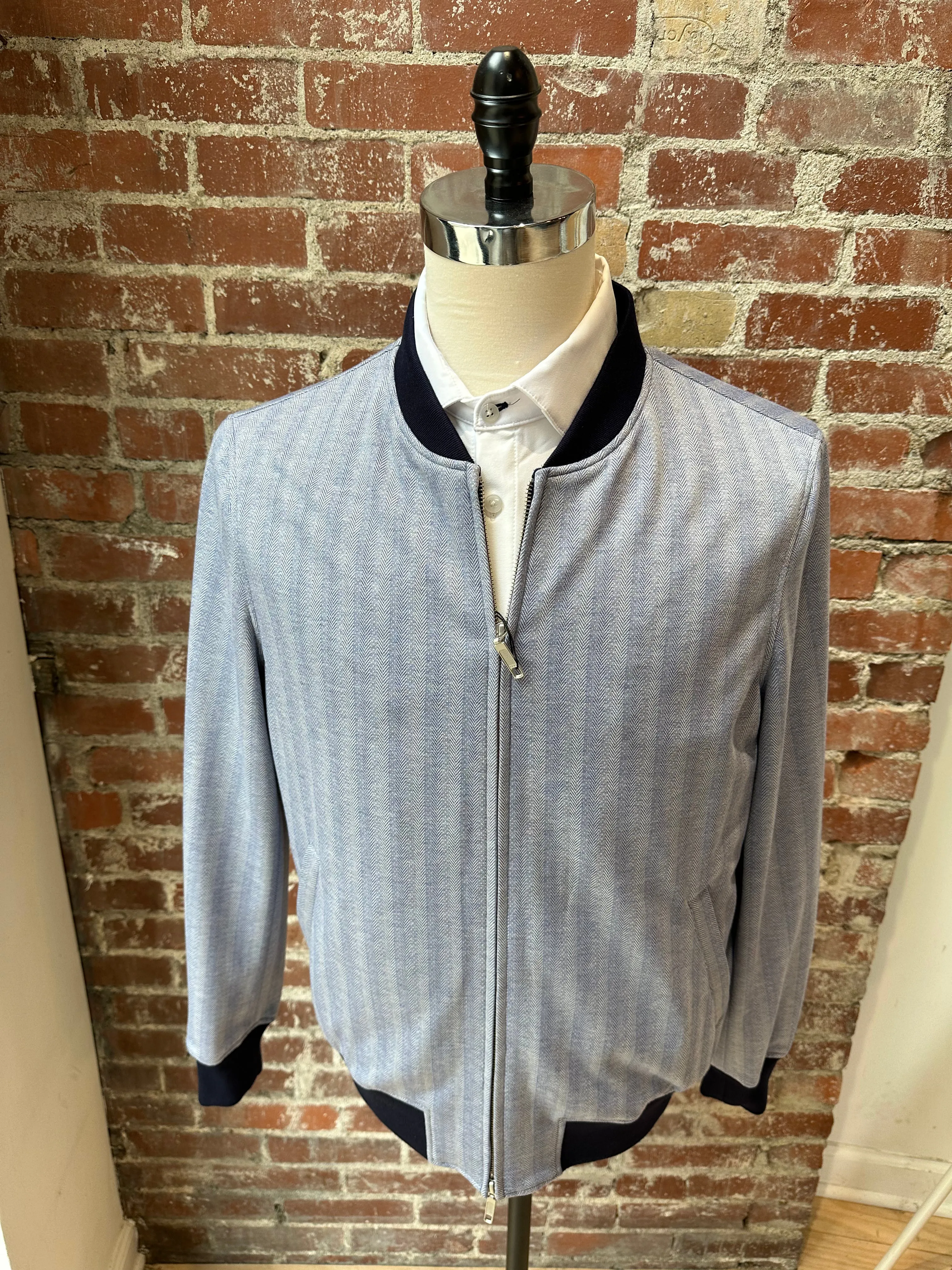 Light Blue Herringbone Premium Bomber Jacket
