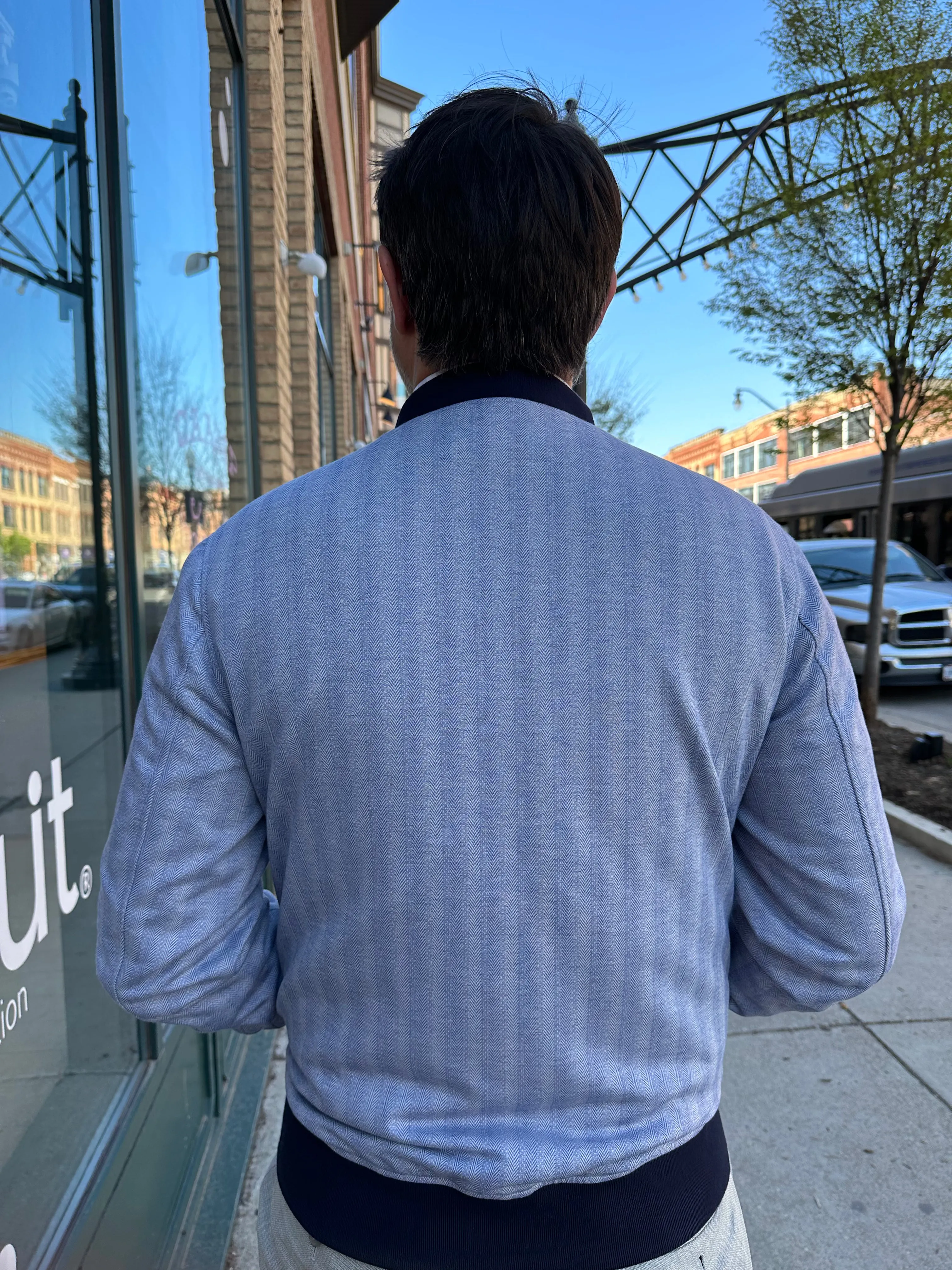 Light Blue Herringbone Premium Bomber Jacket