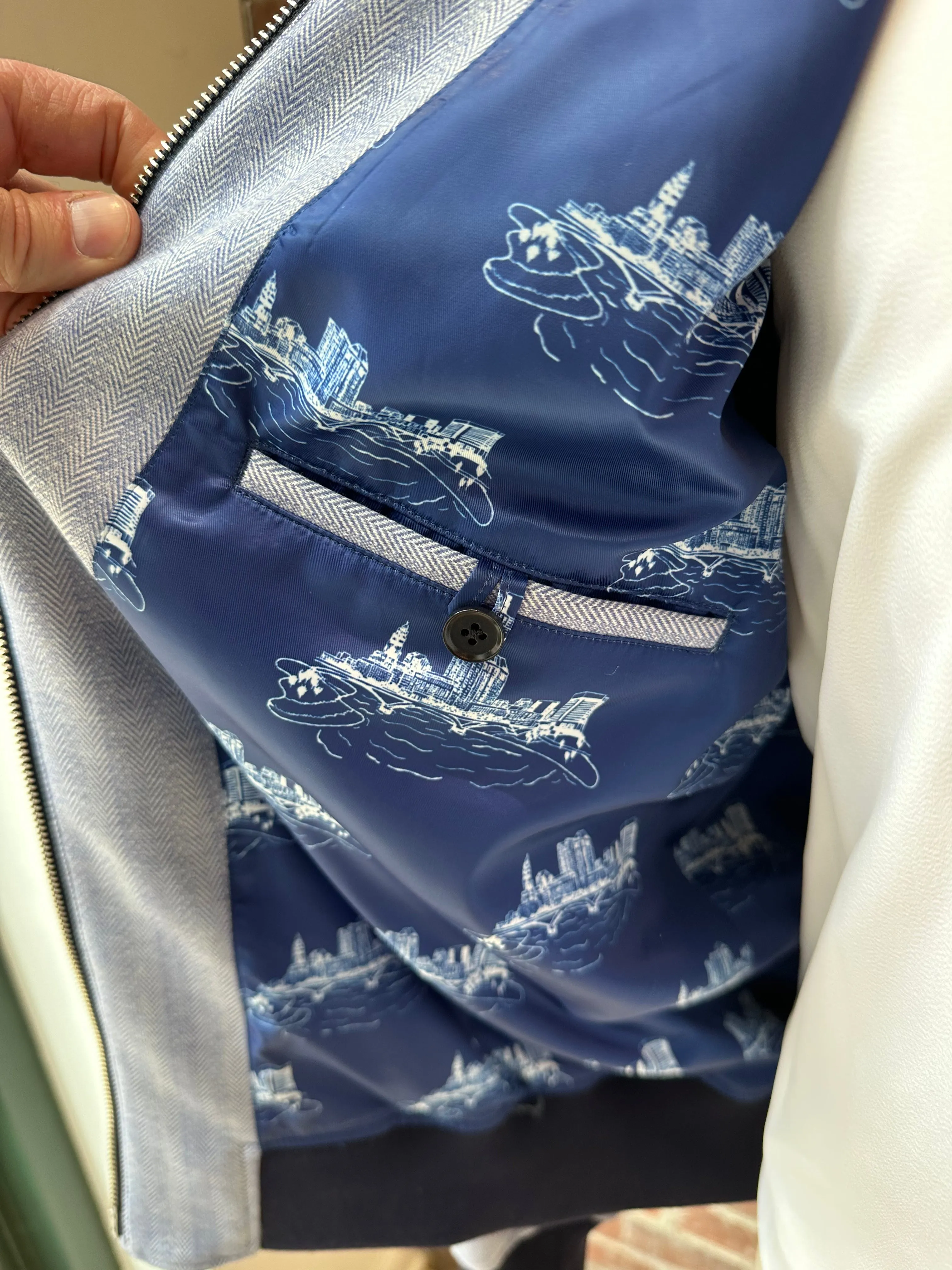 Light Blue Herringbone Premium Bomber Jacket