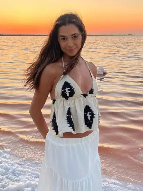 LLYGE Women Halter V-neck Tank Tops - Printed Backless Sleeveless Slim Elegant 2024 Spring Vests Female Street Sexy Holiday Vest Top