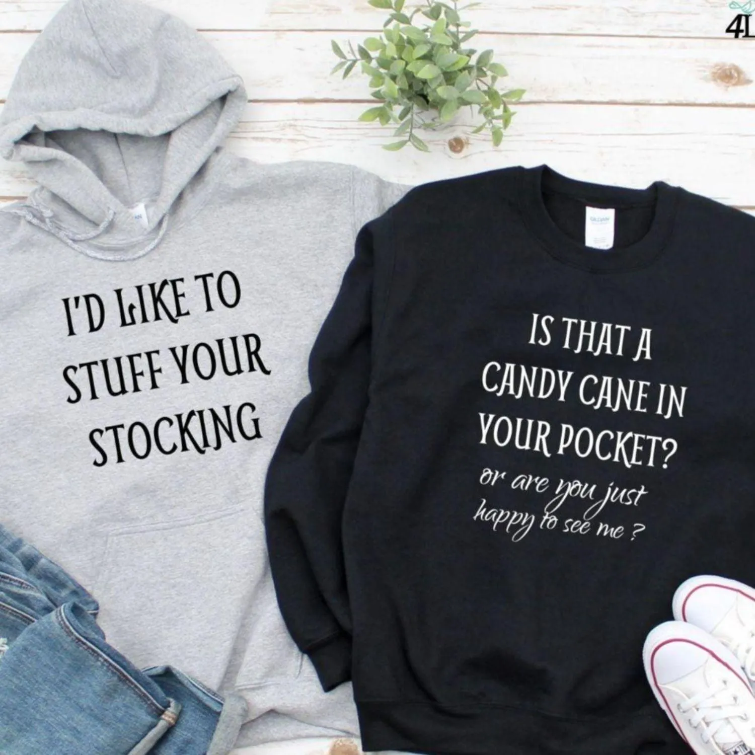 Matching 'Stuff Your Stocking' - 'Candy Cane Pocket? Happy To See Me?' Funny Xmas Set