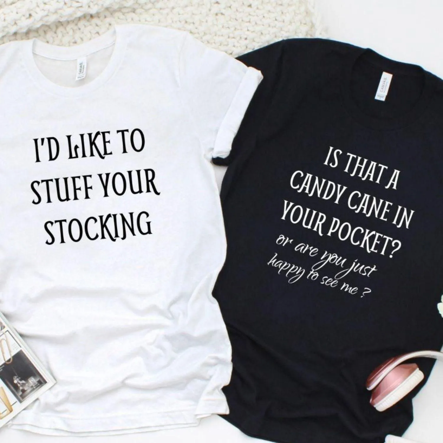Matching 'Stuff Your Stocking' - 'Candy Cane Pocket? Happy To See Me?' Funny Xmas Set