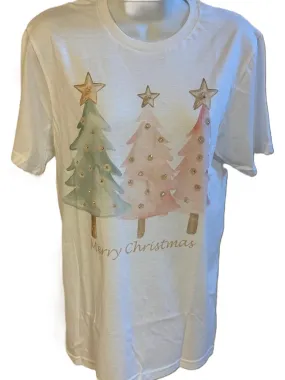 Merry Christmas Pastel Trees with Rhinestones