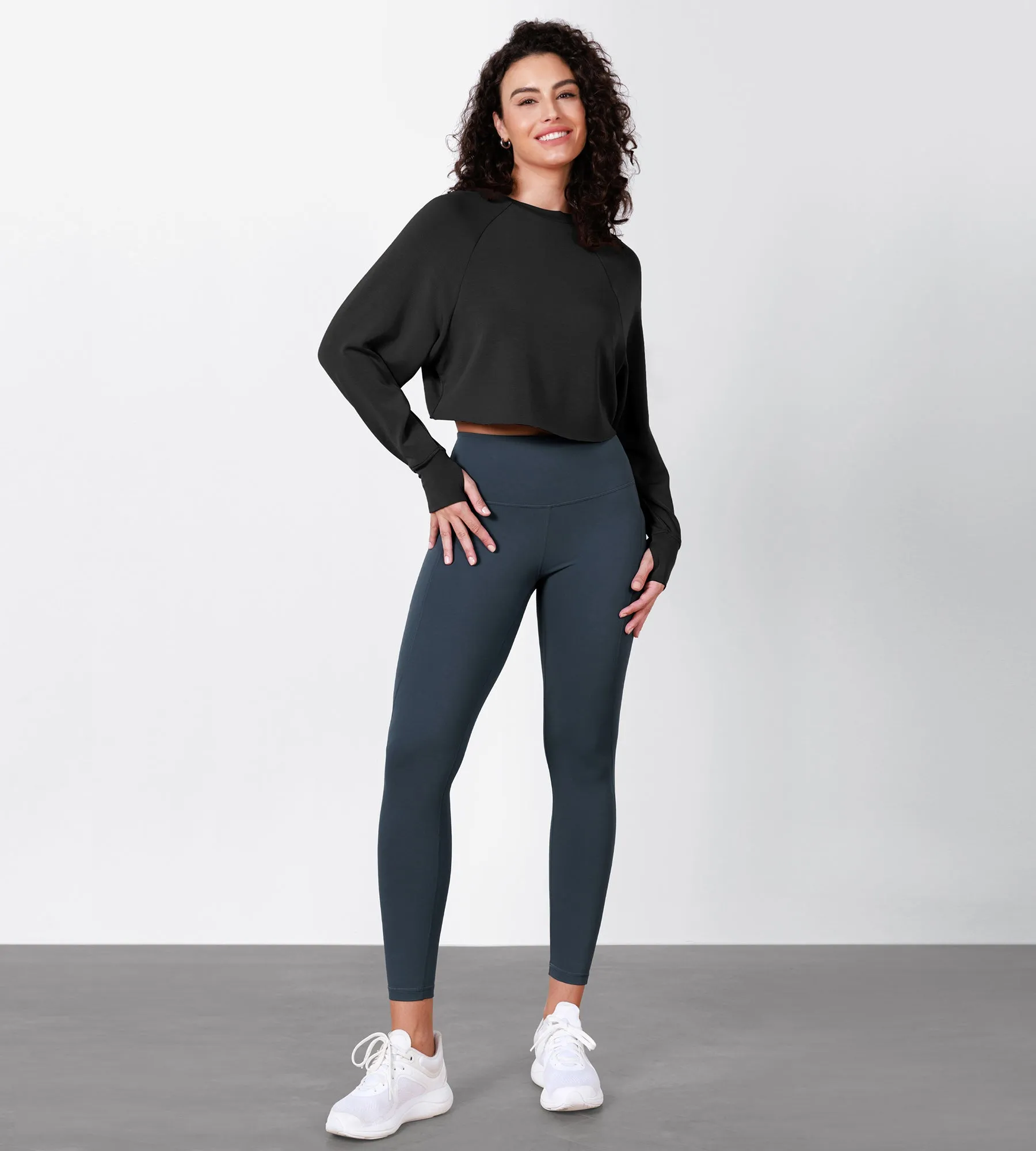 Modal Soft Long Sleeve Cropped Sweatshirts with Thumb Hole