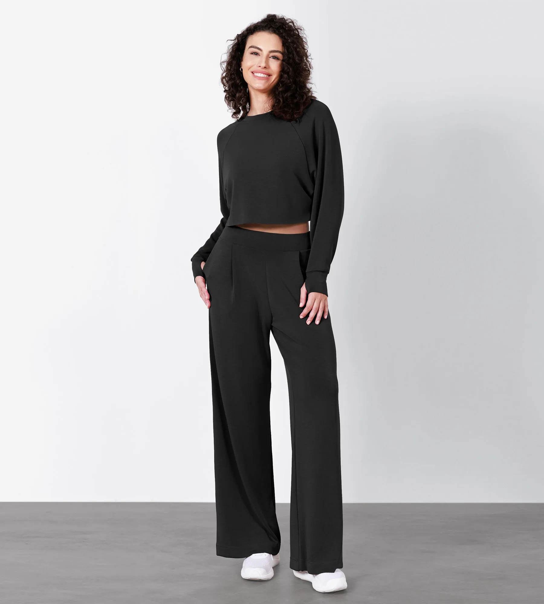 Modal Soft Long Sleeve Cropped Sweatshirts with Thumb Hole
