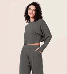 Modal Soft Long Sleeve Cropped Sweatshirts with Thumb Hole