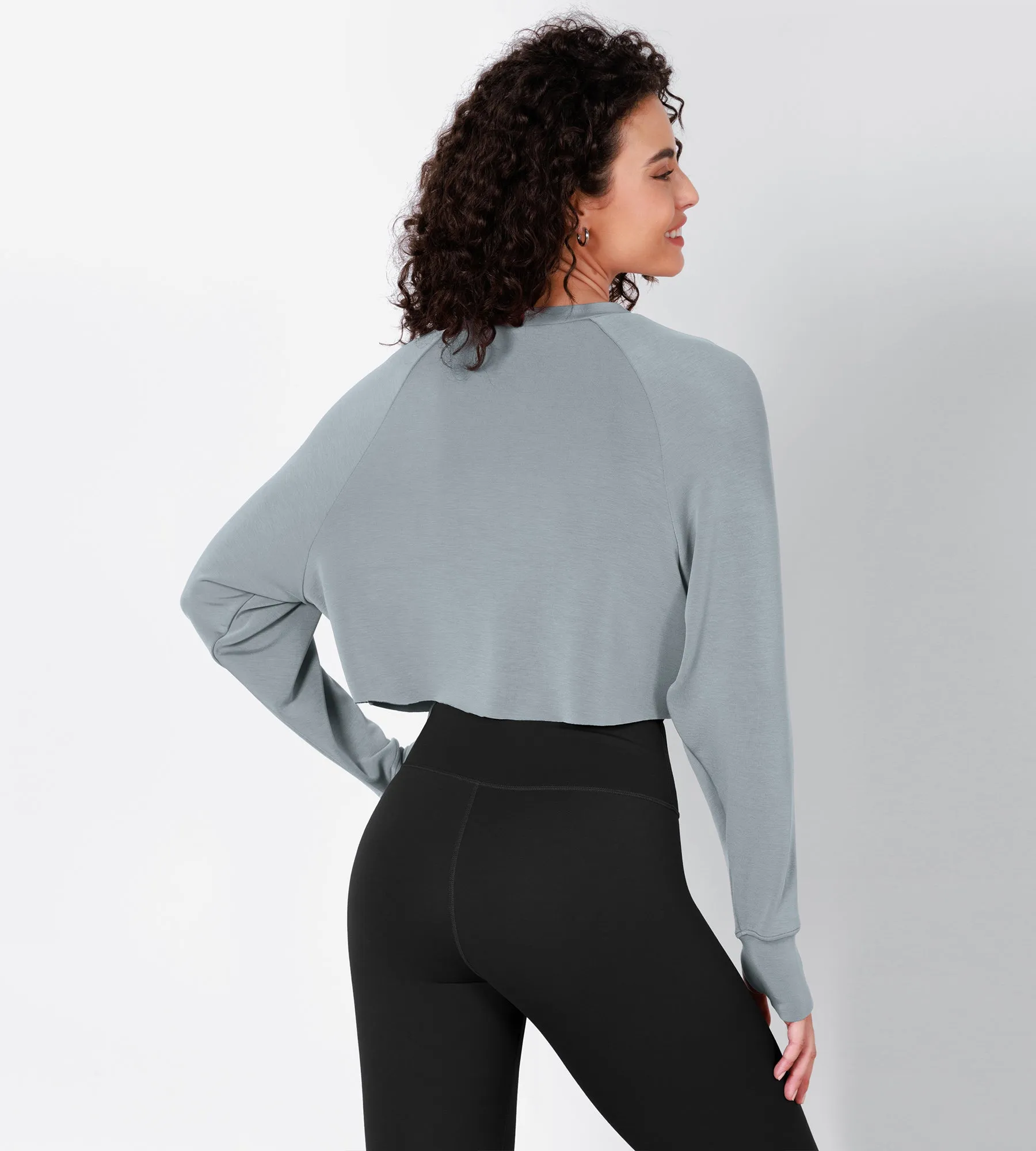 Modal Soft Long Sleeve Cropped Sweatshirts with Thumb Hole