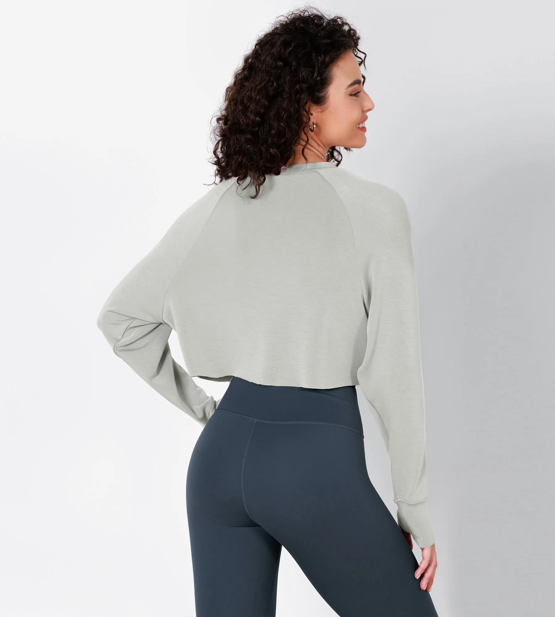 Modal Soft Long Sleeve Cropped Sweatshirts with Thumb Hole
