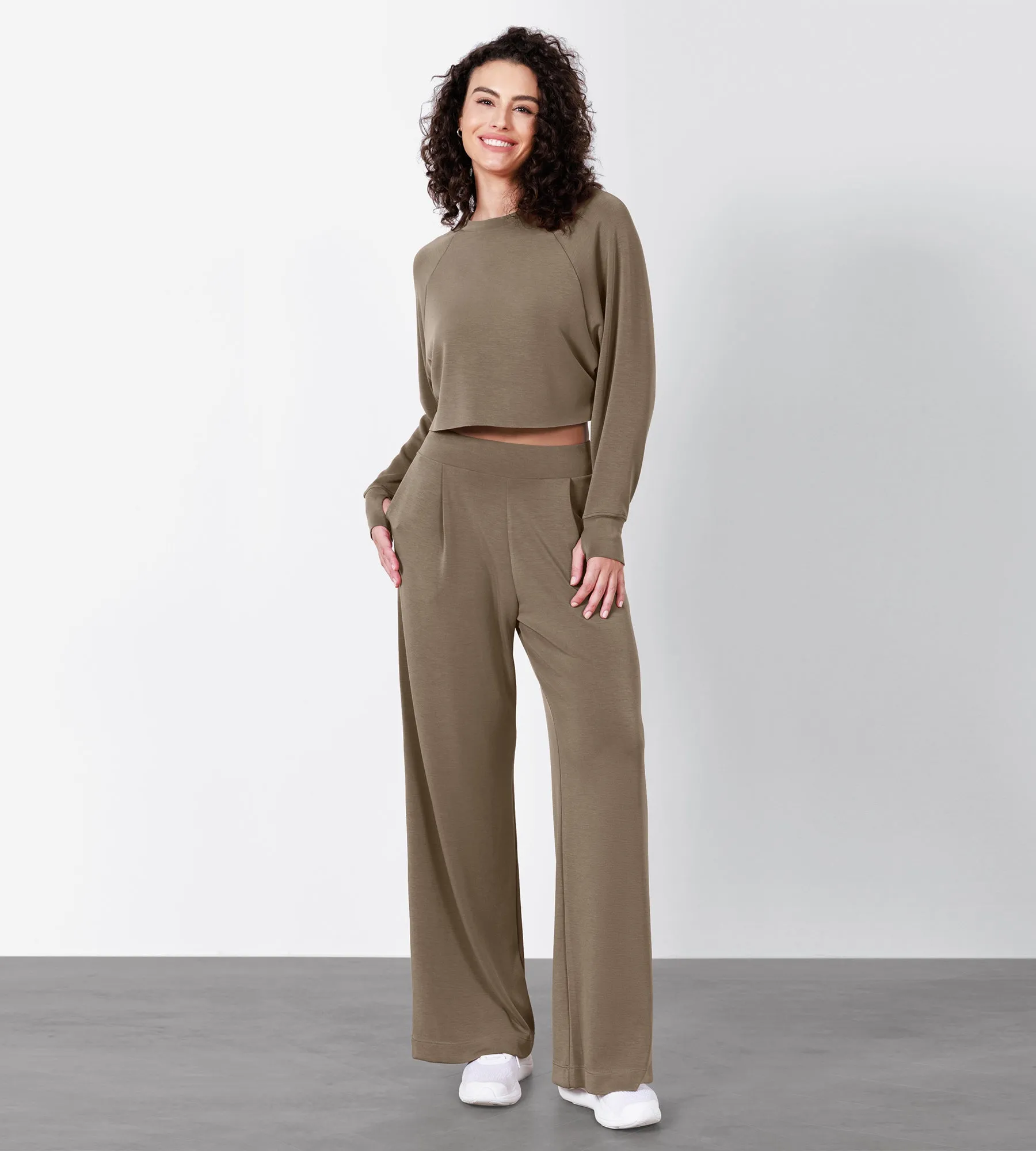 Modal Soft Long Sleeve Cropped Sweatshirts with Thumb Hole