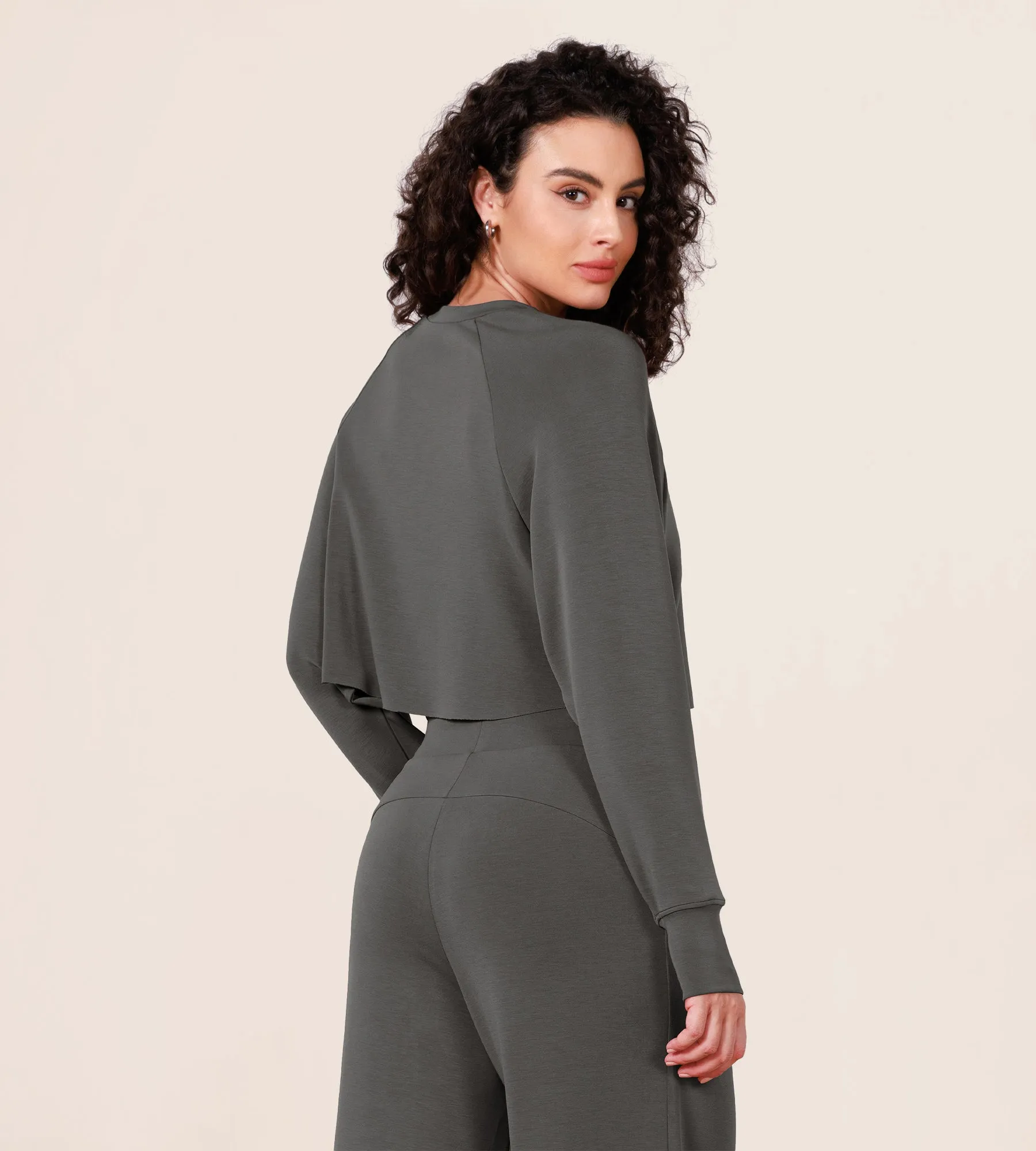 Modal Soft Long Sleeve Cropped Sweatshirts with Thumb Hole