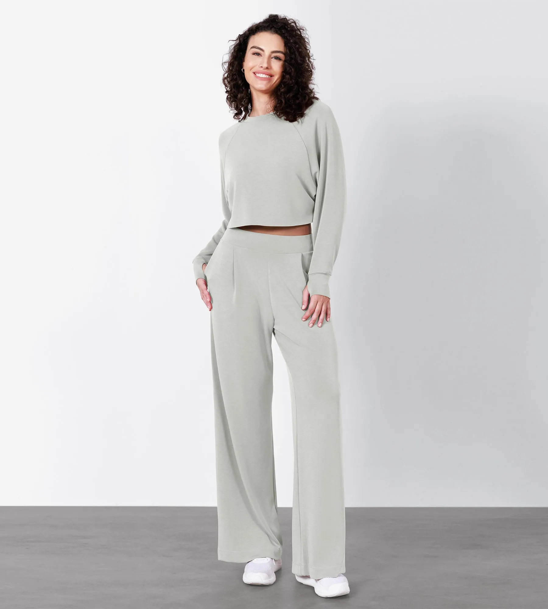 Modal Soft Long Sleeve Cropped Sweatshirts with Thumb Hole