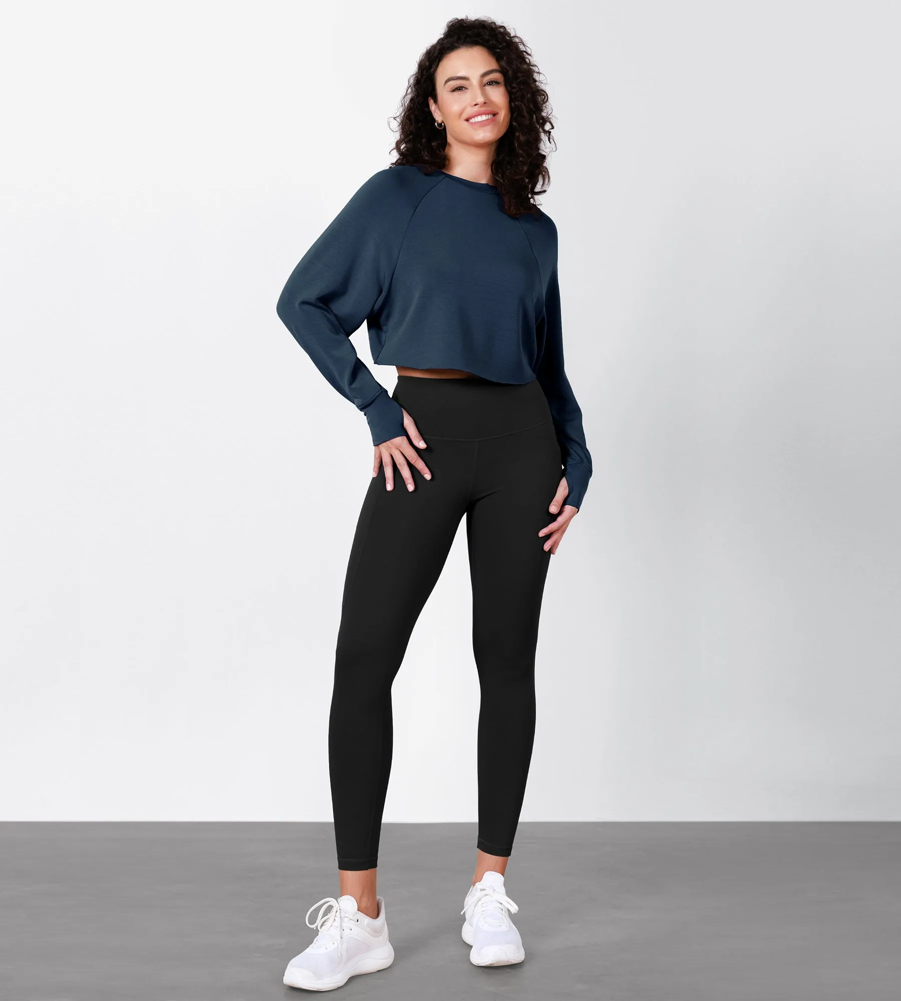 Modal Soft Long Sleeve Cropped Sweatshirts with Thumb Hole