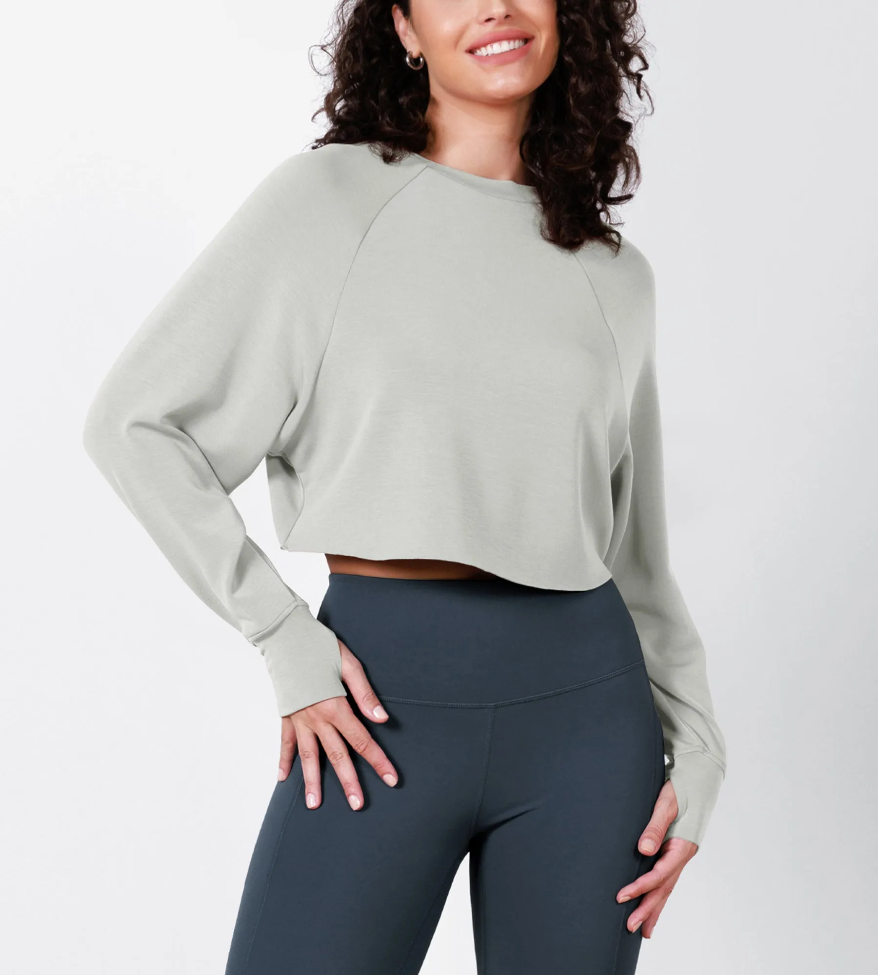 Modal Soft Long Sleeve Cropped Sweatshirts with Thumb Hole