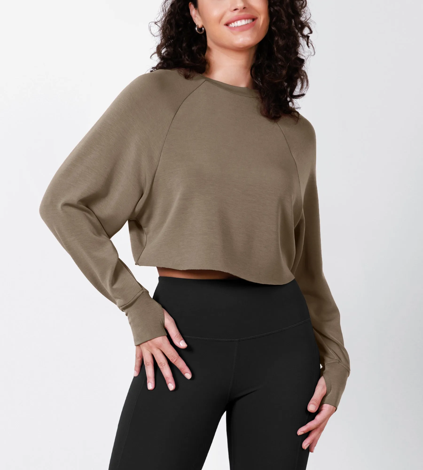 Modal Soft Long Sleeve Cropped Sweatshirts with Thumb Hole