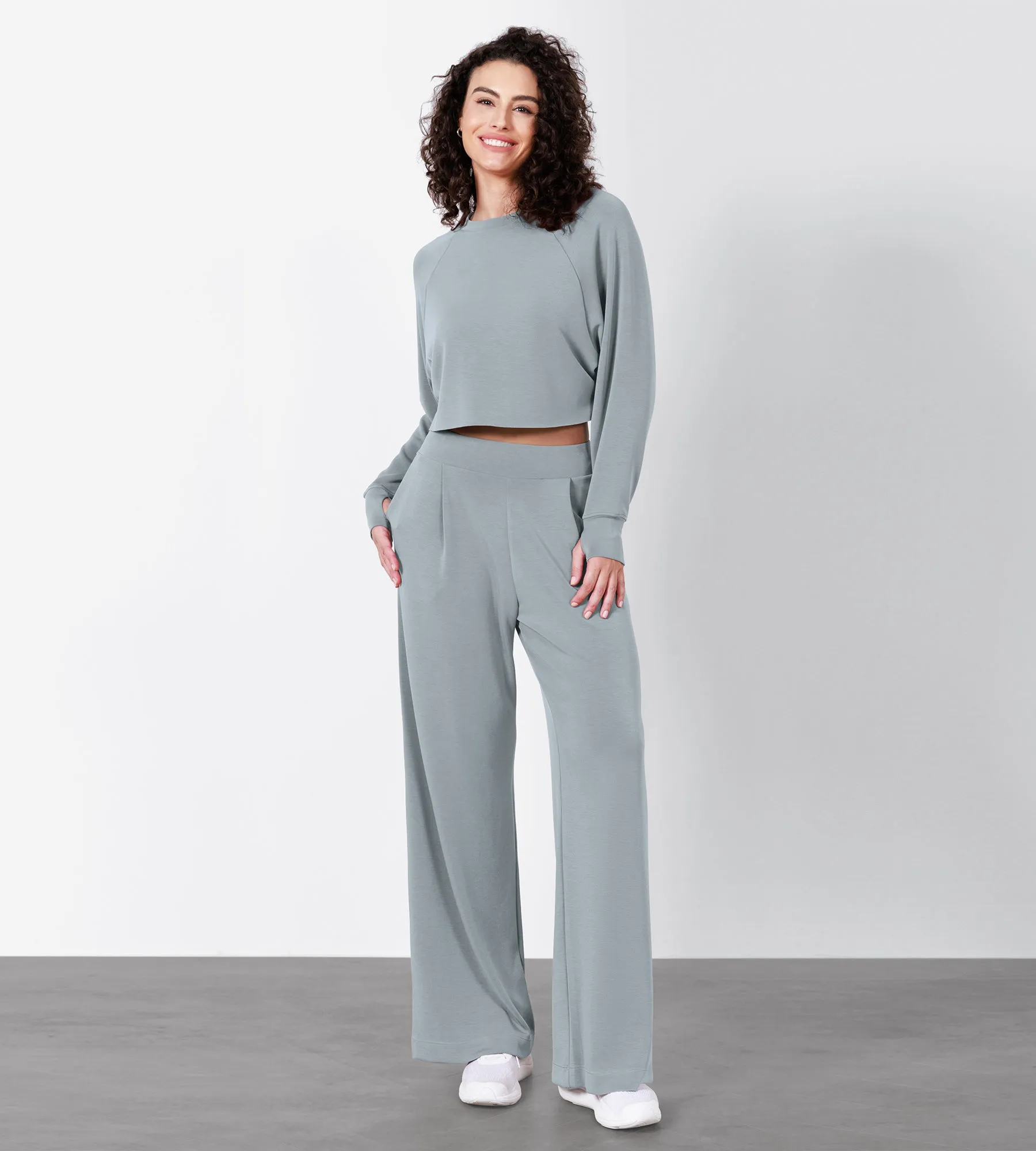 Modal Soft Long Sleeve Cropped Sweatshirts with Thumb Hole