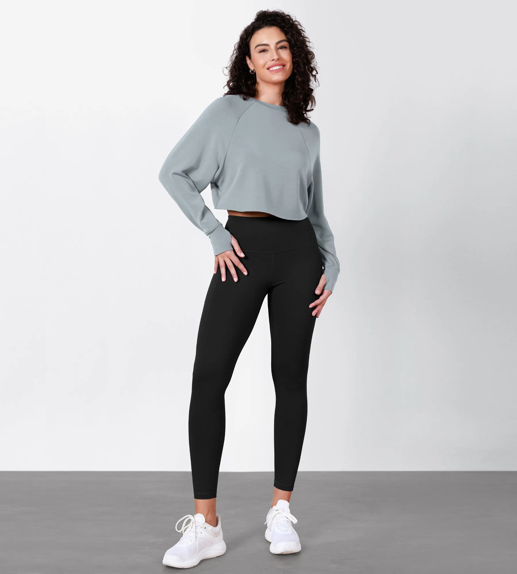 Modal Soft Long Sleeve Cropped Sweatshirts with Thumb Hole