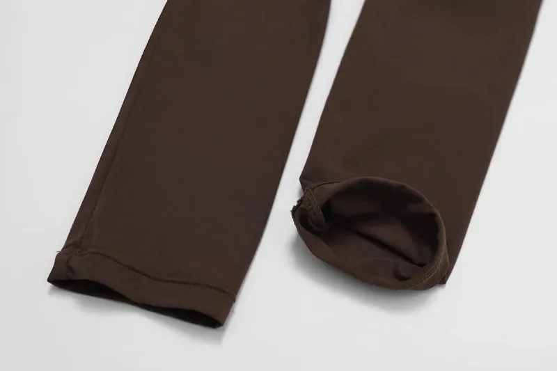 Moody Solid Color Stretchy Turtleneck Long Sleeve And Patchwork Sweatpants Set
