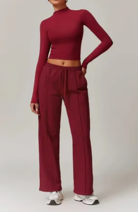 Moody Solid Color Stretchy Turtleneck Long Sleeve And Patchwork Sweatpants Set