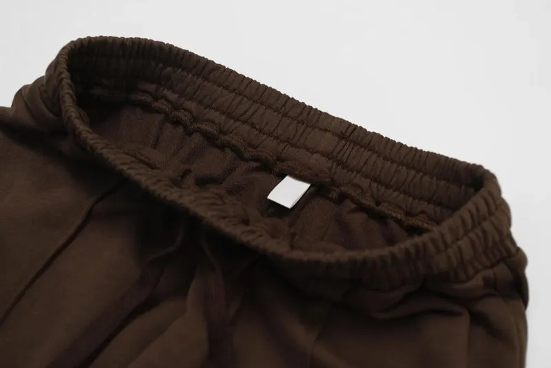 Moody Solid Color Stretchy Turtleneck Long Sleeve And Patchwork Sweatpants Set