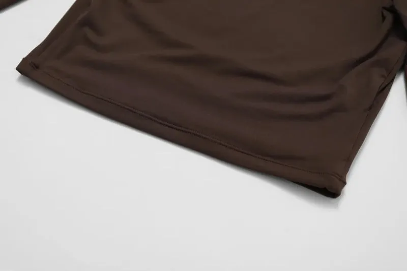Moody Solid Color Stretchy Turtleneck Long Sleeve And Patchwork Sweatpants Set